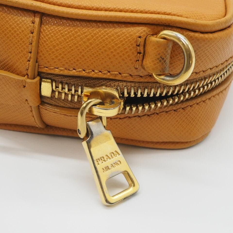 Prada Saffiano Leather Camel Camera Bag Crossbody Gold Hardware Auth