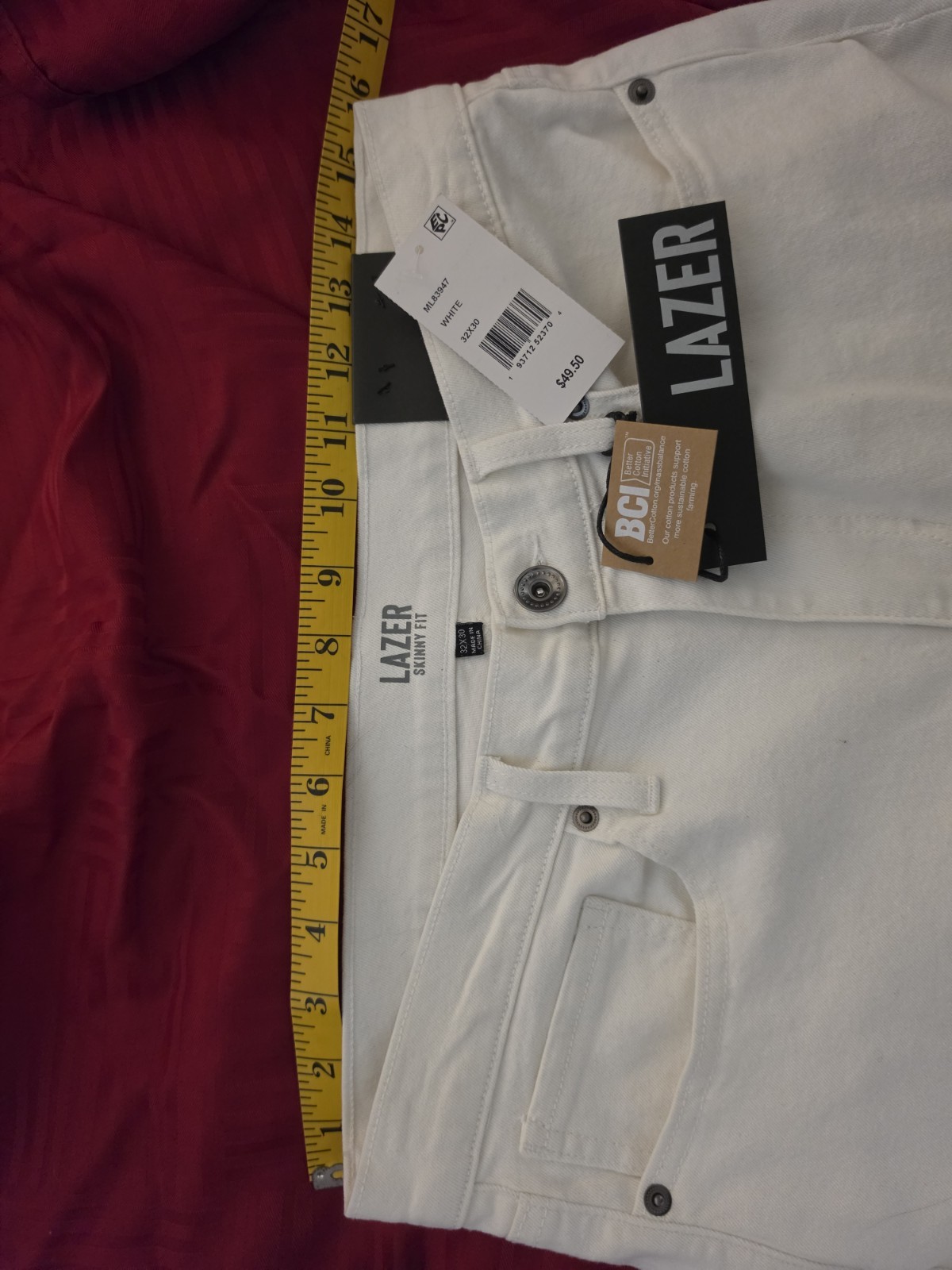 Lazer Men’s Skinny Fit White Stretch Denim Jeans Light Wash 5-Pocket Zip