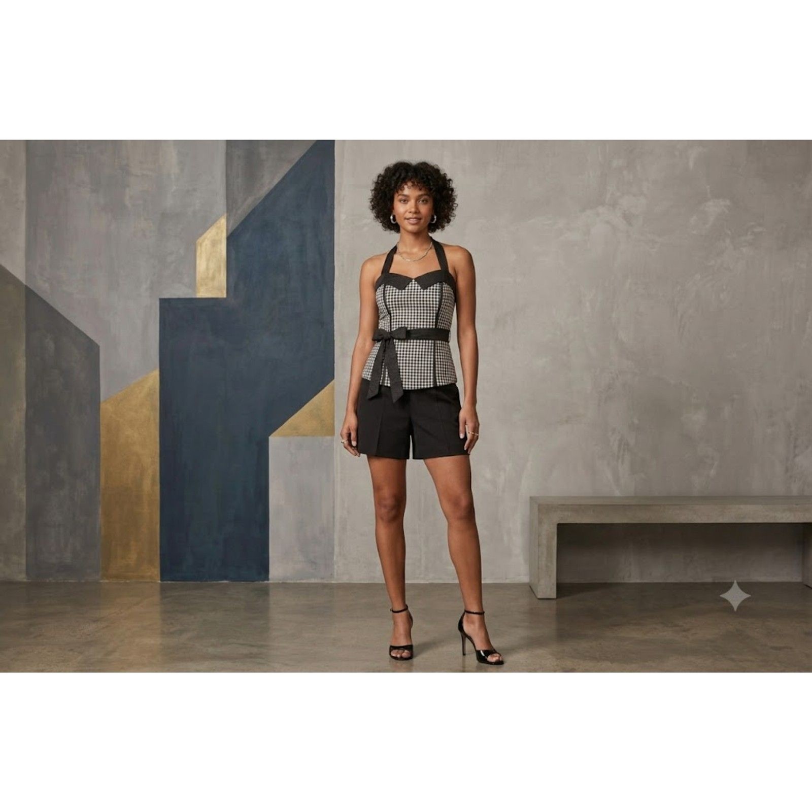 Vintage Y2K Women’s Black and White Halter Top with Belt