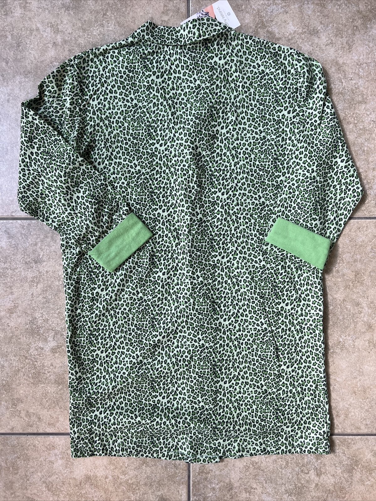 New Kathy Ireland Green Flannel Nightgown Size Small Vintage K-Mart Cheetah