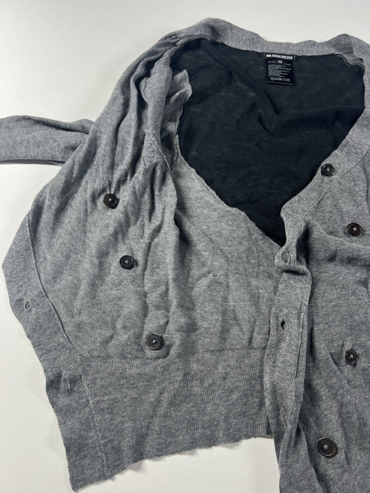 Ann Demeulemeester Sweater Cardigan Gray Black Asymmetrical Buttons Size 42