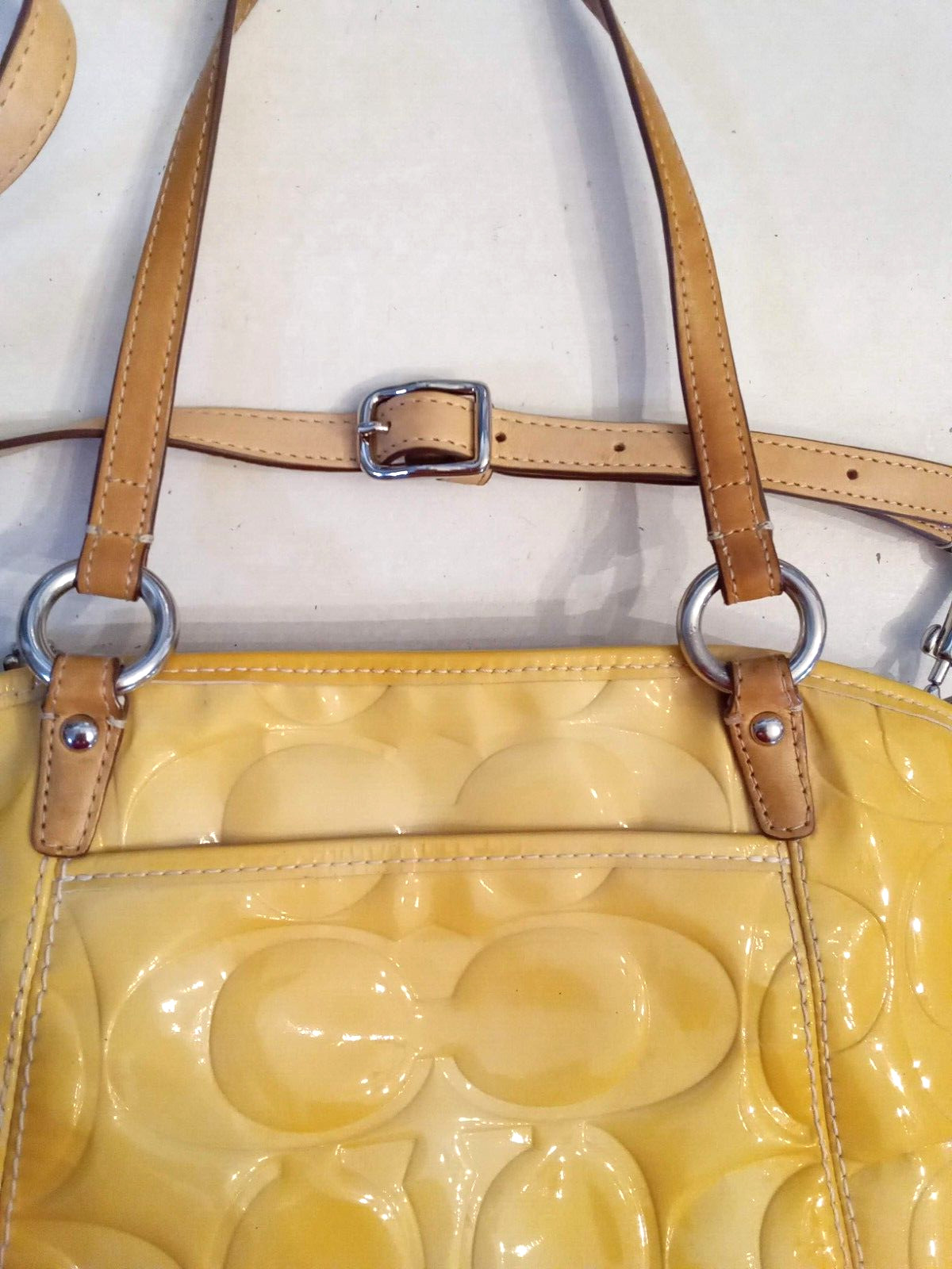 Coach Handbag LEAH CrossBody Convertible Double Strap YELLOWED Patent Leather