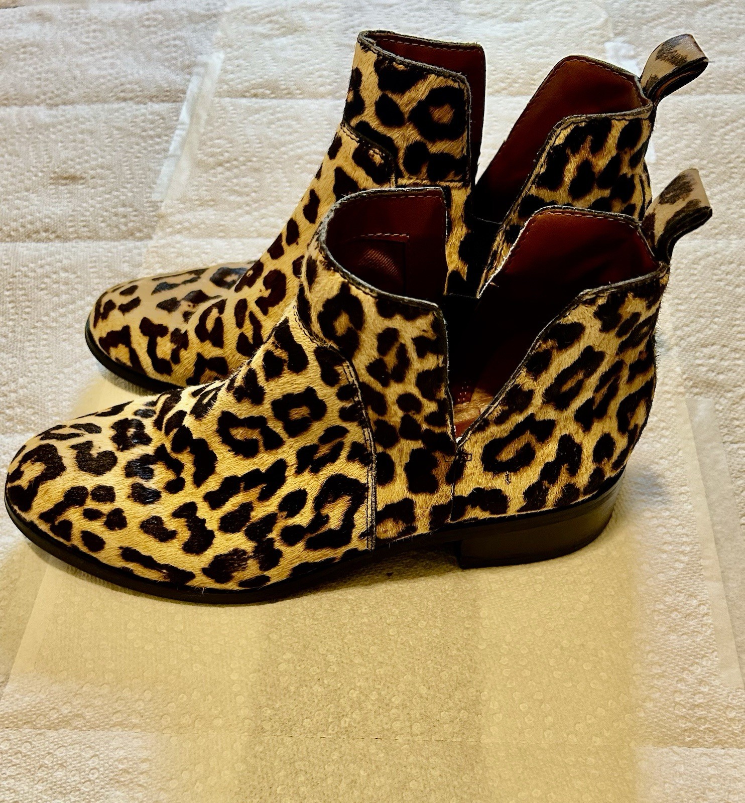 Franco Sarto Women’s Leopard Print Ankle Booties Faux Fur Slip-On, size 9