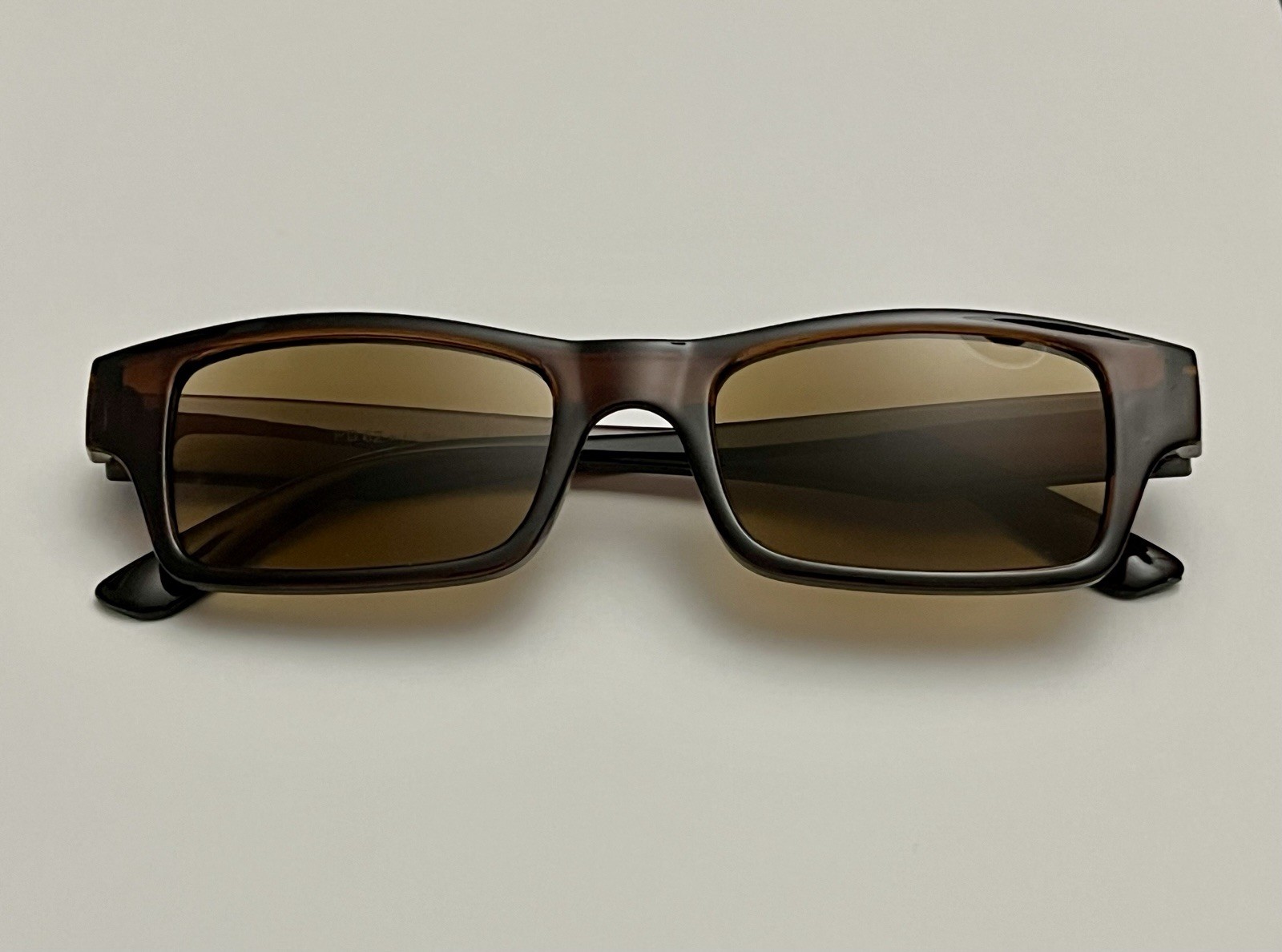 Y2K Brown Rectangular Reading Sunglasses +2.50 Diopter Amber Tint Sun Readers