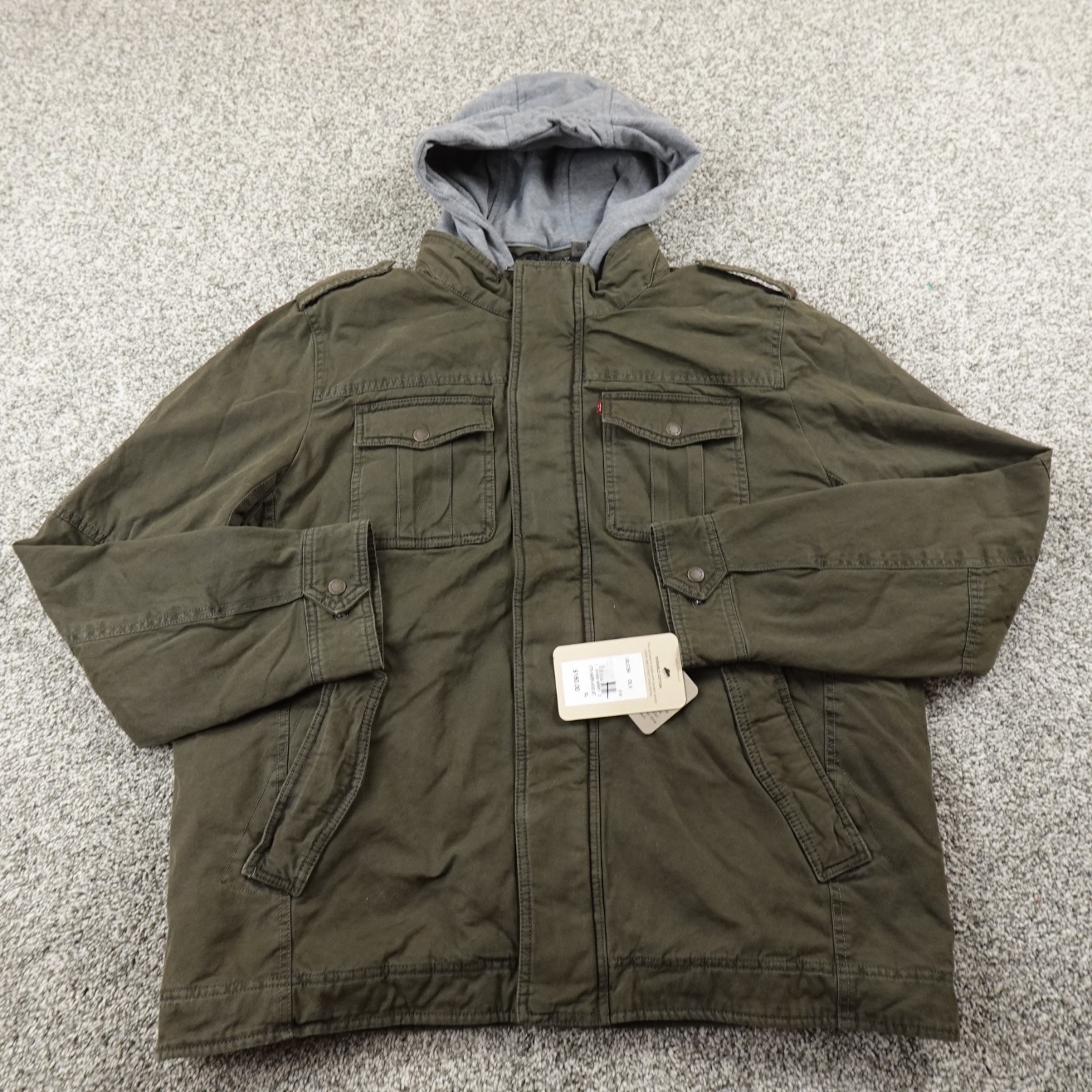 NEW Levis Jacket Mens XL Green Hooded Sherpa Lined Field Coat Utility Canvas