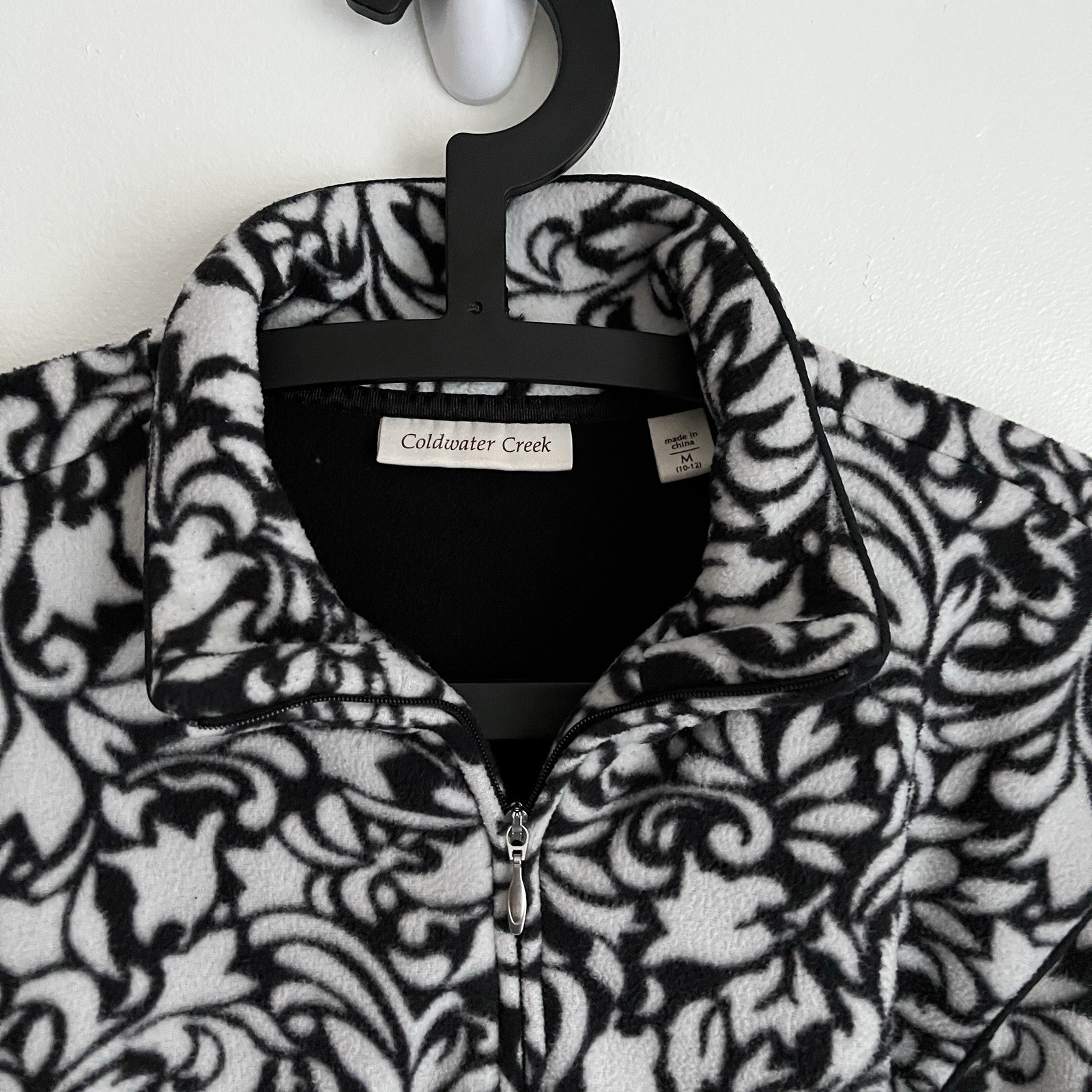 Coldwater Creek Fleece Pullover M ¼ Zip Black White Whimsigoth Cottagecore Comfy