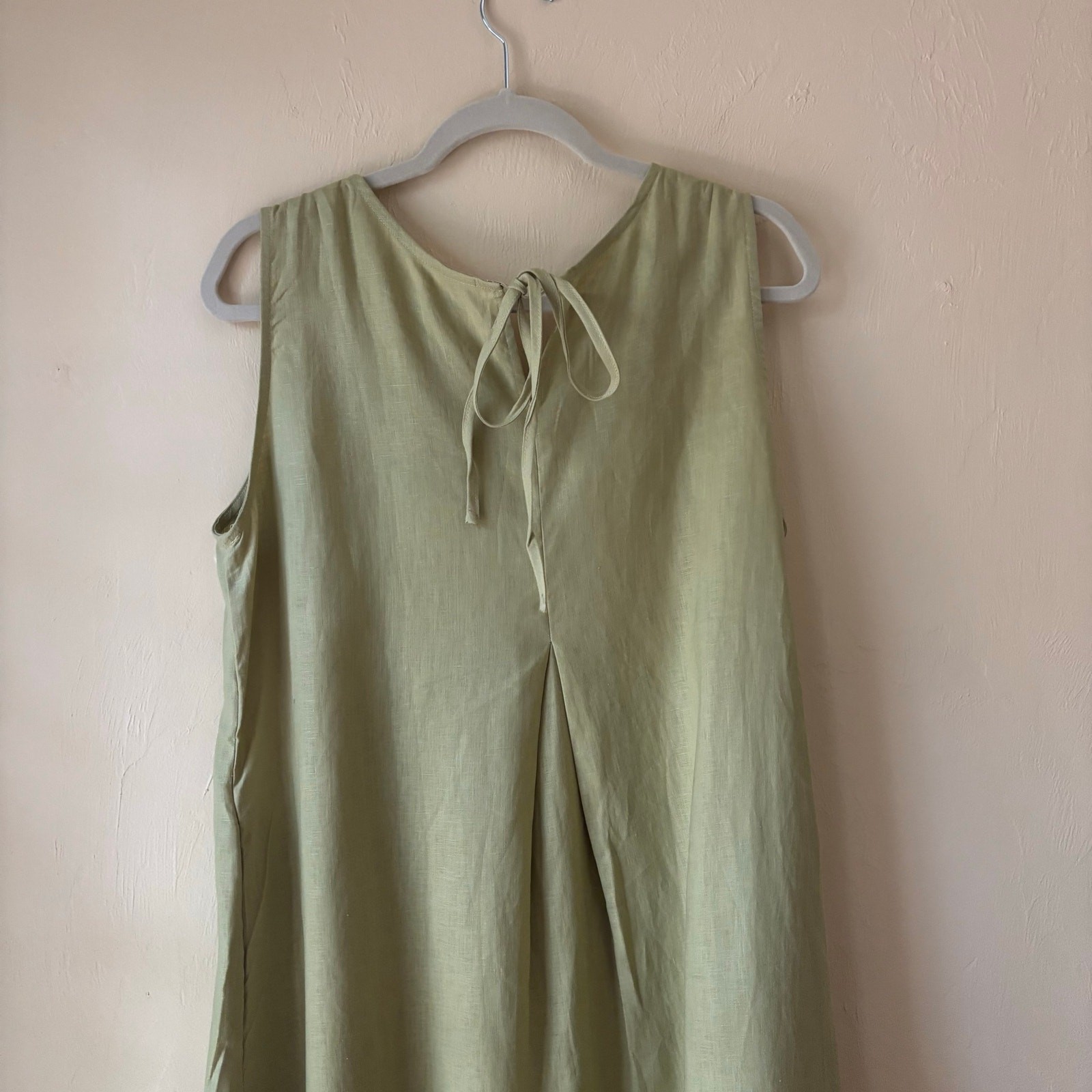 NWT LINTICO 100% Linen Sleeveless A-Line Maxi Dress Sage Apple Green