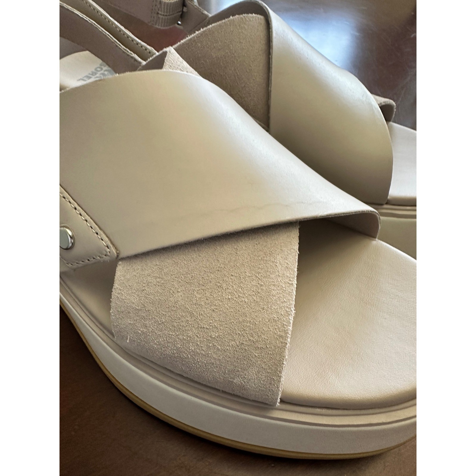 Sorel Cameron Flatform Sandals Beige Leather Suede Slingback Chunky Platform