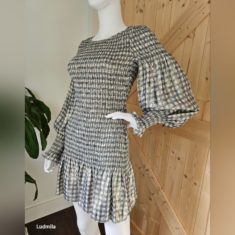 LoveShackFancy Size S Women’s Sparkly Checkered Print Mini Dress