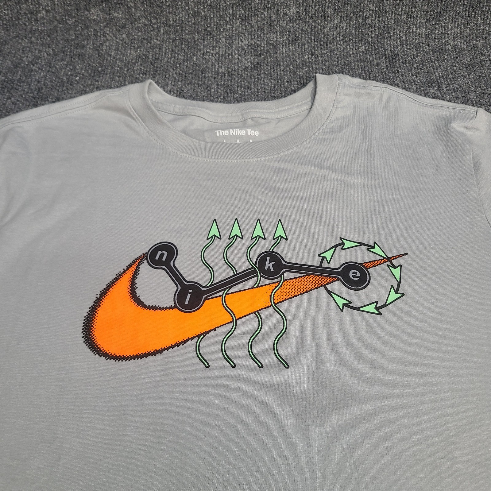 Nike Shirt Mens Large Gray Grey Orange Swoosh Graphic Sportswear Cotton Tee 96