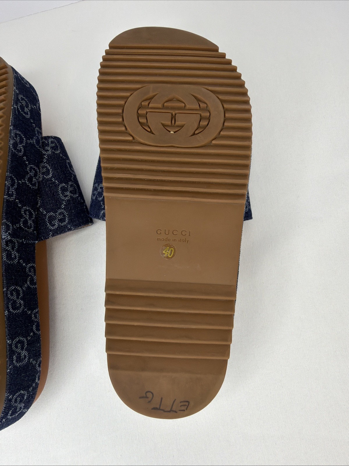 GUCCI Denim GG Monogram Angelina Platform Denim Sandals Size EU 40 US 10~NO BOX