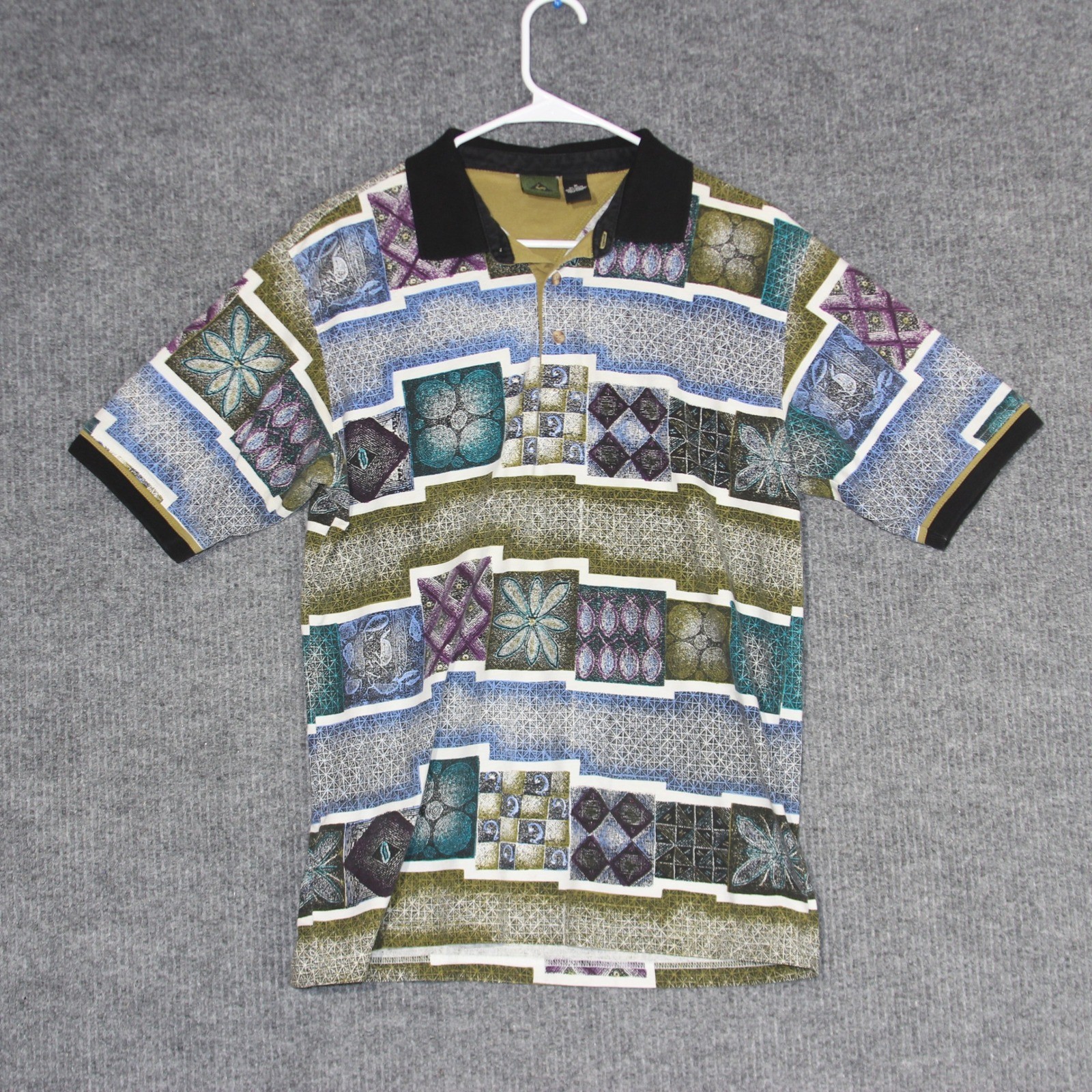 Le Coq Sportif Polo Shirt Mens Medium Colorful Art Pattern Golf Rare