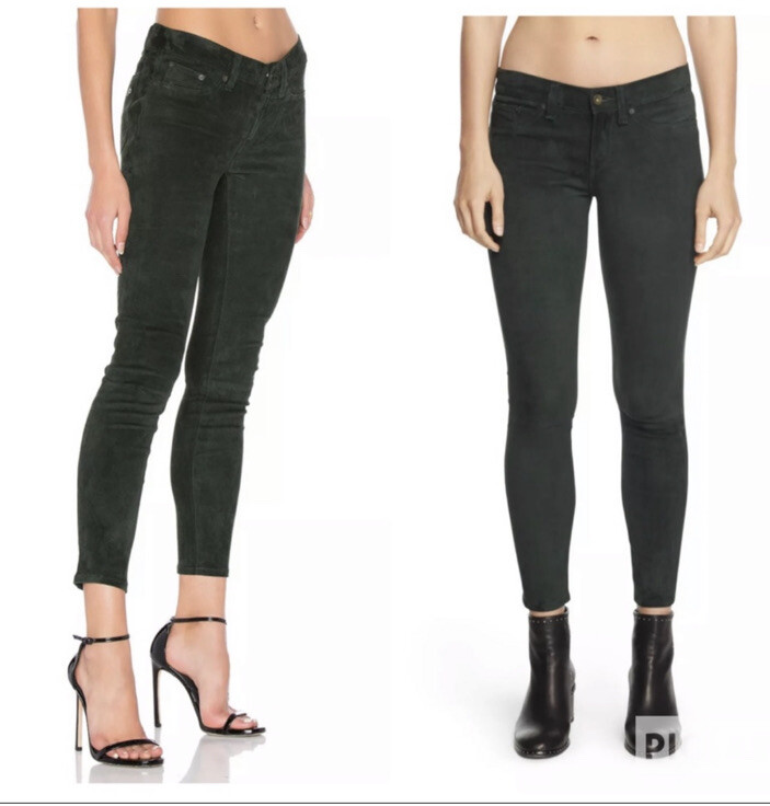Rag & Bone Women’s Ankle Skinny Scarab Suede Leather $1065 Sz 27 Dark Green