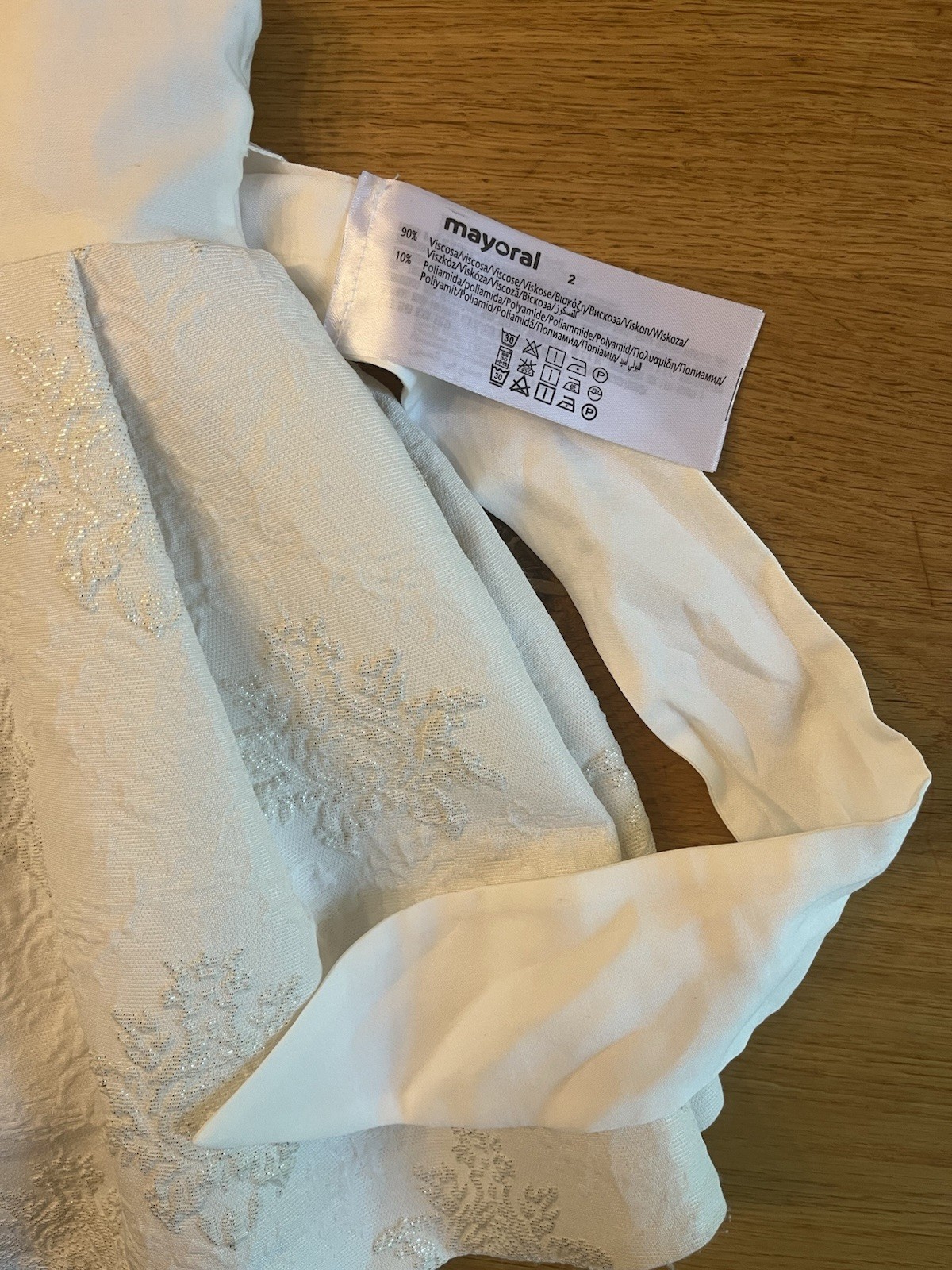 Mayoral White Baby Dress With Shimmer Embroidery And Sash, Size 2