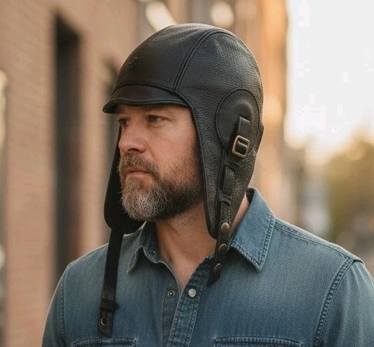 Leather Aviator Cap/Pilot Cap, Quilted Interior, Men’s SMALL, 21″-22″