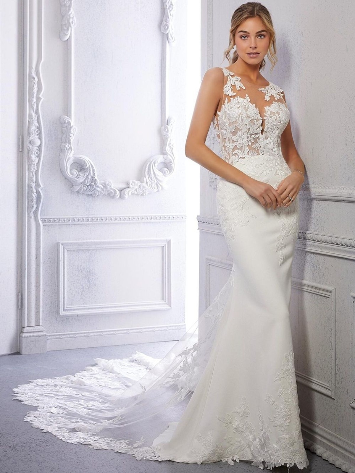 Mori Lee Ivory Sheer Lace Mermaid Wedding Dress 2389 Size 10