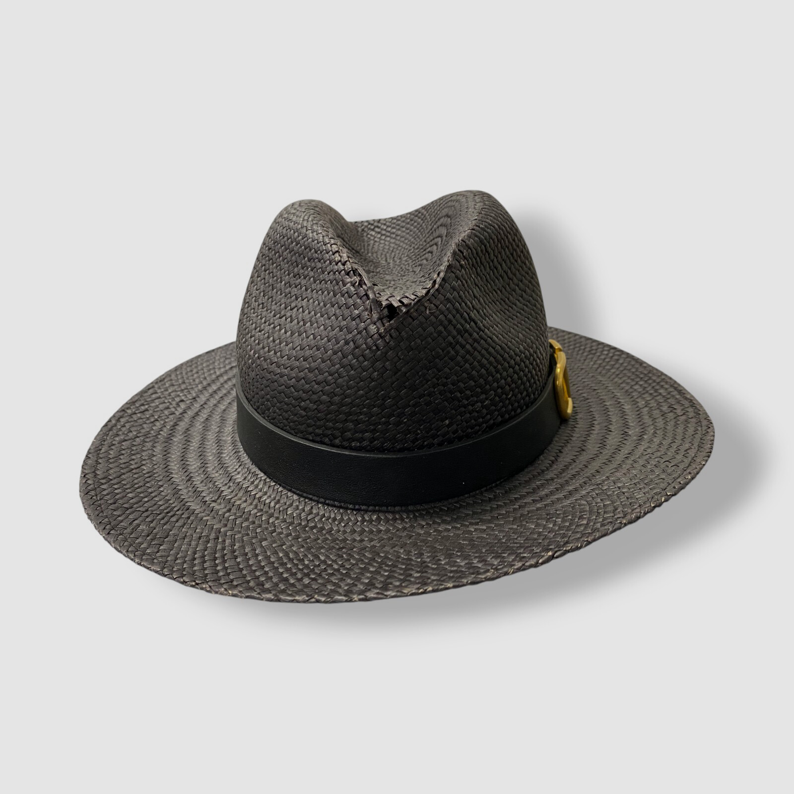 Valentino Women’s Black Straw Leather Band VLOGO Fedora Hat Size M
