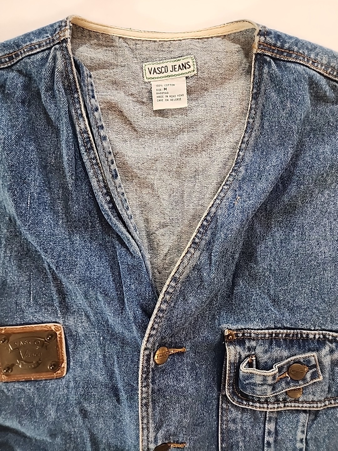Vintage VASCO Jeans Denim Button Up Vest Medium 90s Utility Workwear
