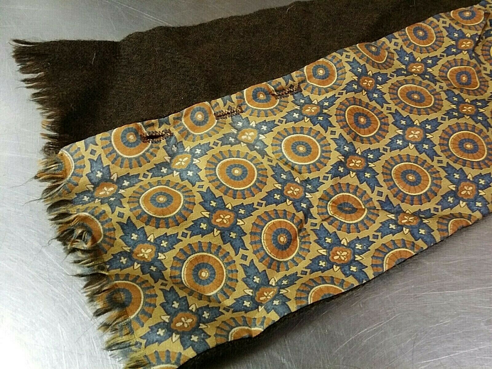 Vintage Reversible Scarf with Buttons, 100% Zephyr Wool & Silk, Brown Blue Tan