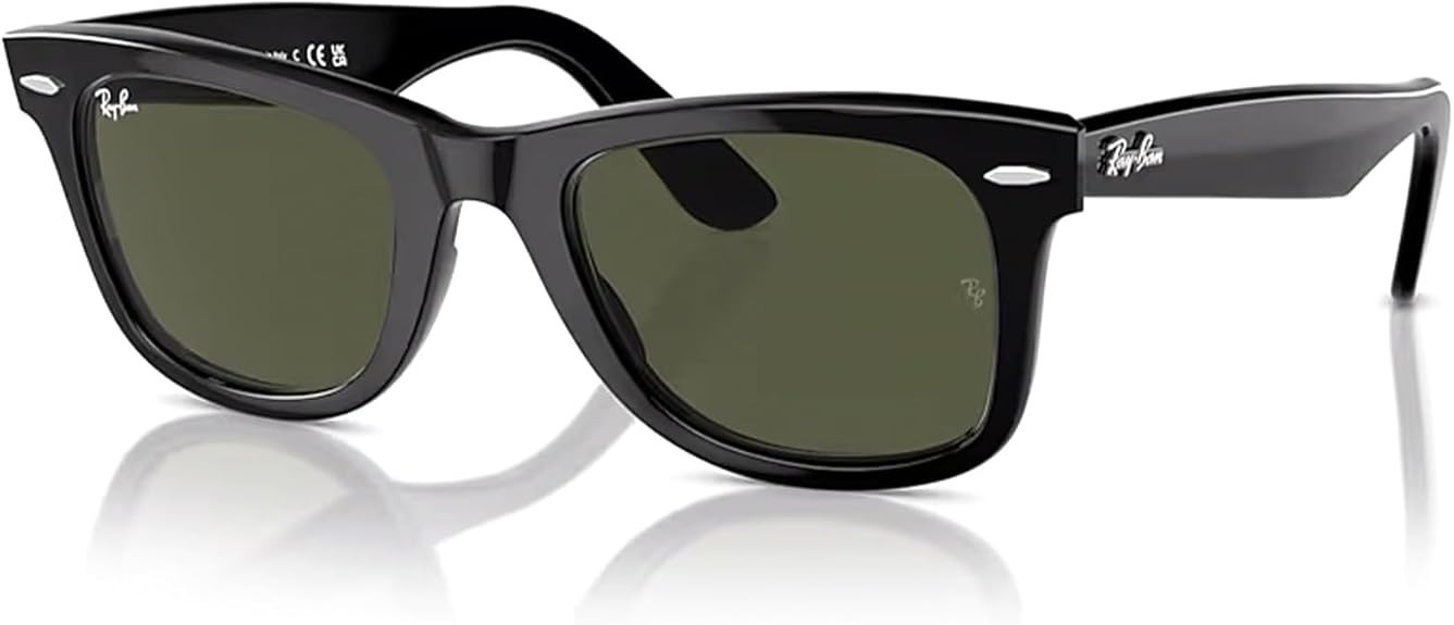 RAY-BAN RB2140 WAYFARER CLASSIC SUNGLASSES SUNGLASS BLACK FRAME GREEN LENS 50MMR