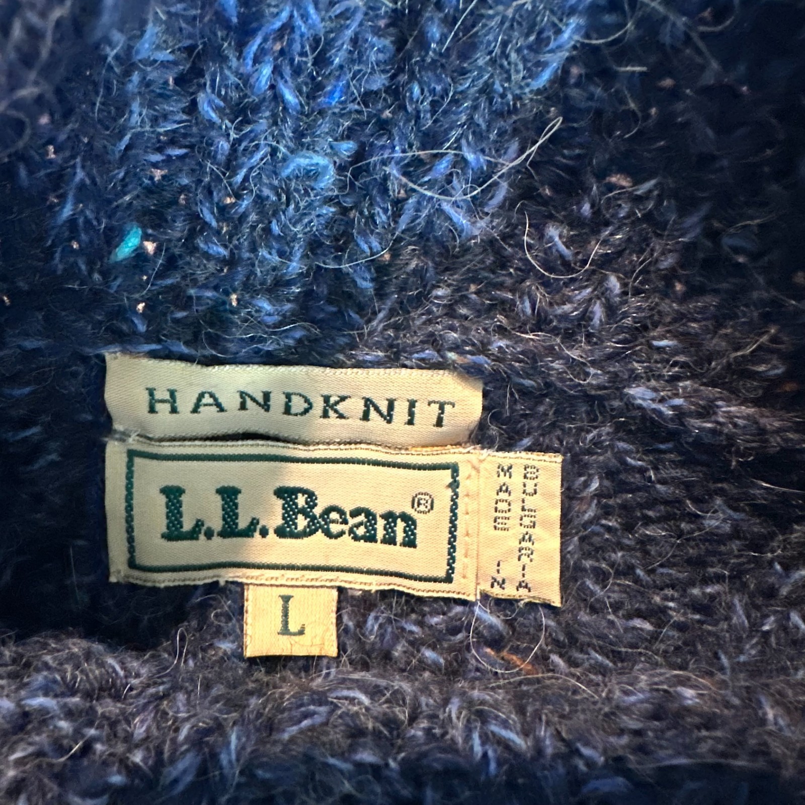 L.L. Bean HandKnit Fisherman VTG Sweater Blue Wool Cable Knit Womens L Read
