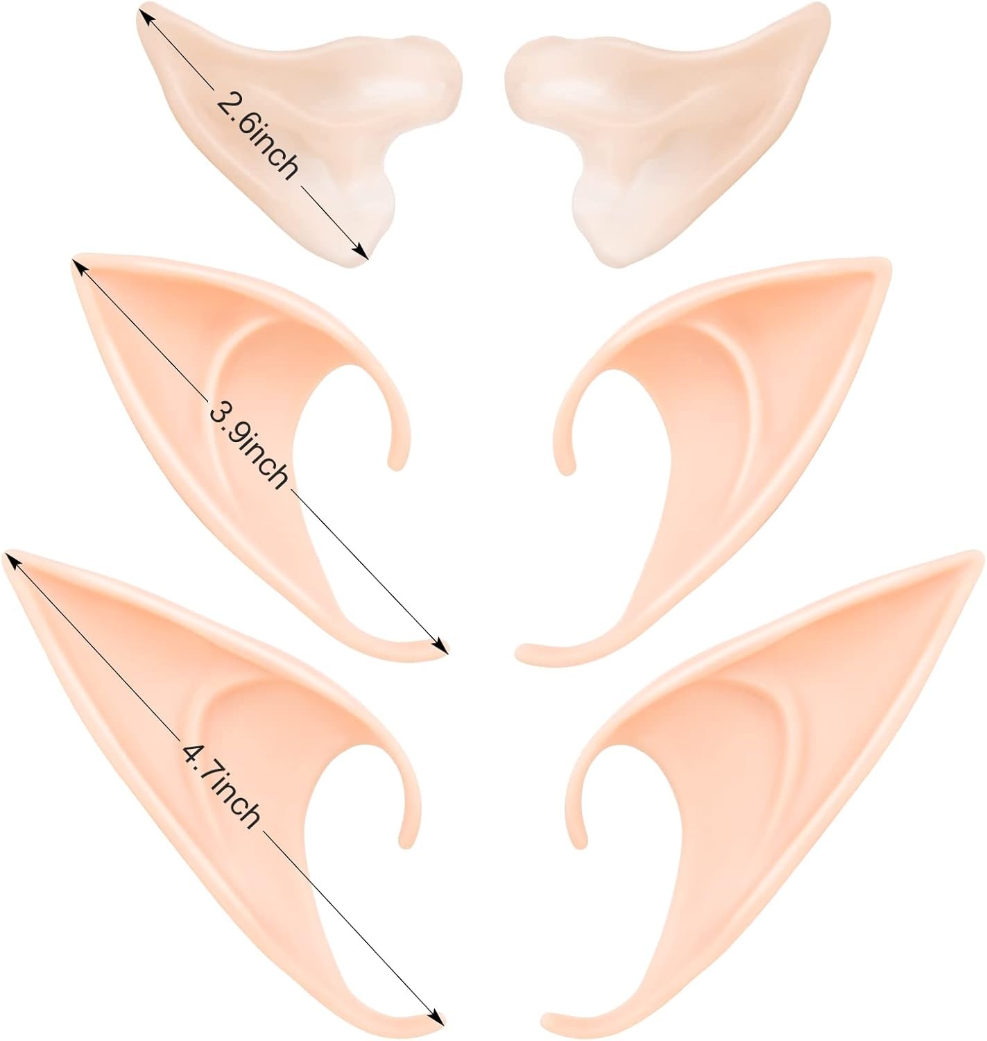 6 Pairs Soft Pointed Elf Ears Costume Accessories for Cosplay and Dress Up