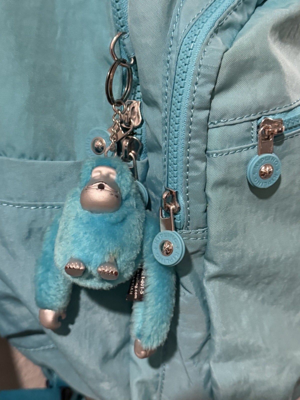 Kipling Backpack Seole Extra Large Teal Blue W/ Lime Green Lining Monkey Charm