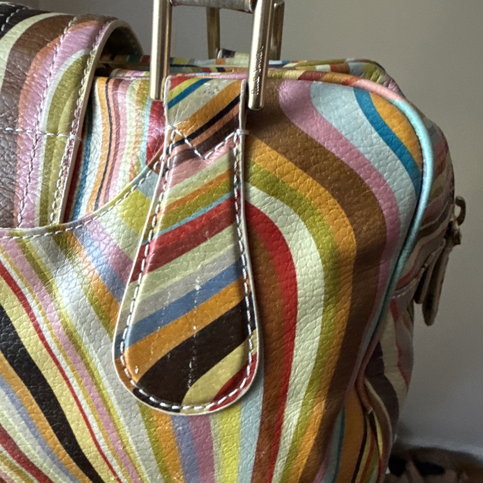 Paul Smith Classic Multicolour Swirl Leather Push Lock Shoulder Bowler Handbag