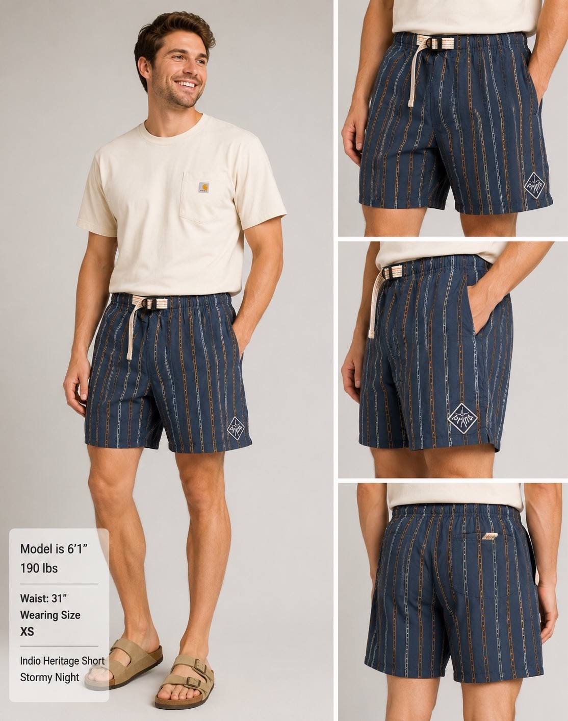 NWT prAna Indio Heritage Short Men’s XS Stormy Night Striped Drawstring $75