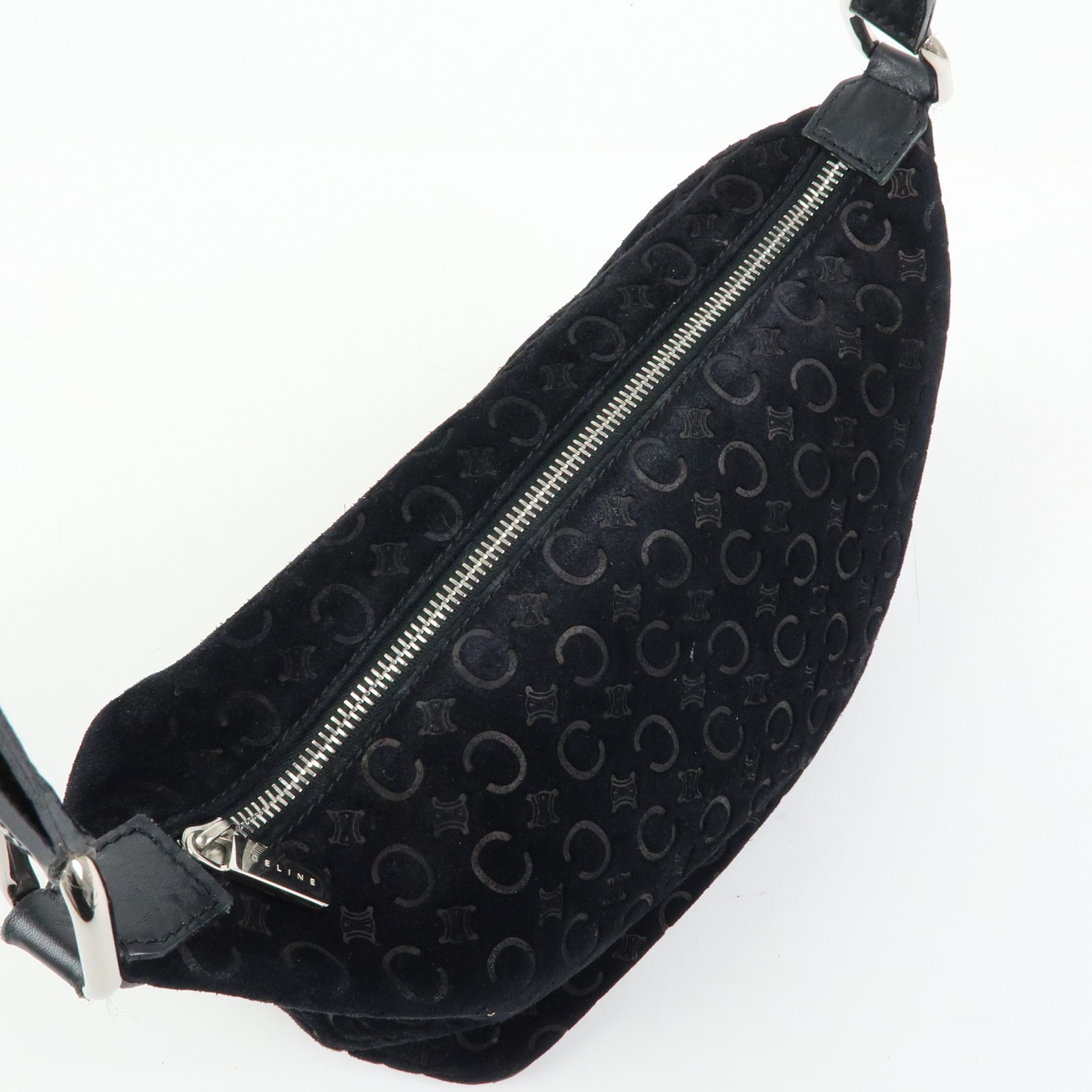 CELINE C Macadam Suede Leather Shoulder Bag Hand Bag Black Authentic Used F/S