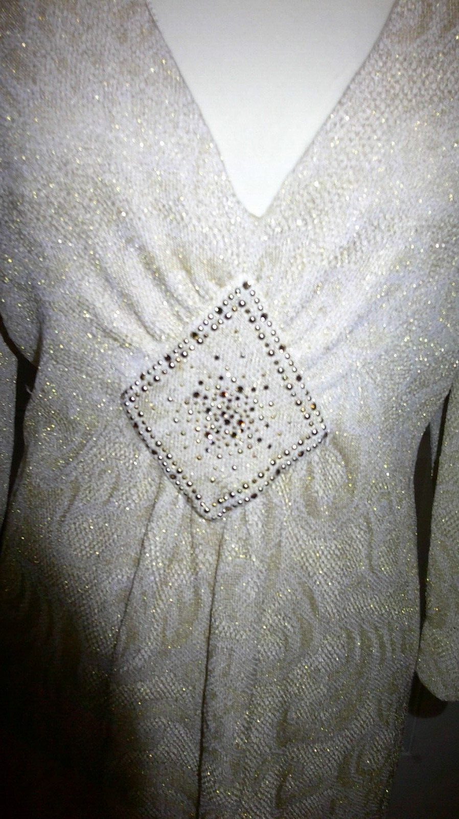 Dress St John evening wedding embellished 14 cream paillettes studded metallic