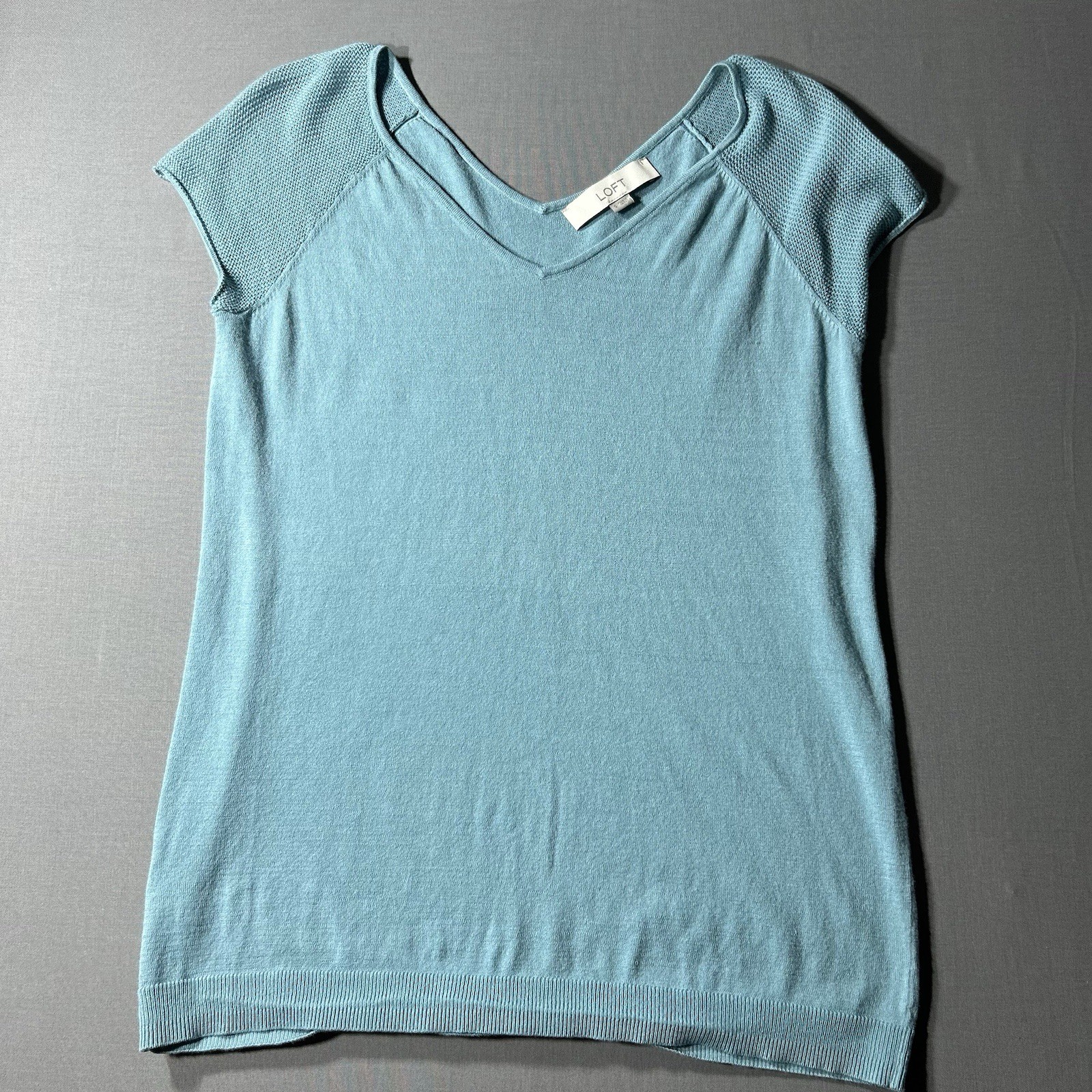 LOFT Short Sleeve V-Neck Knit Top Teal Small