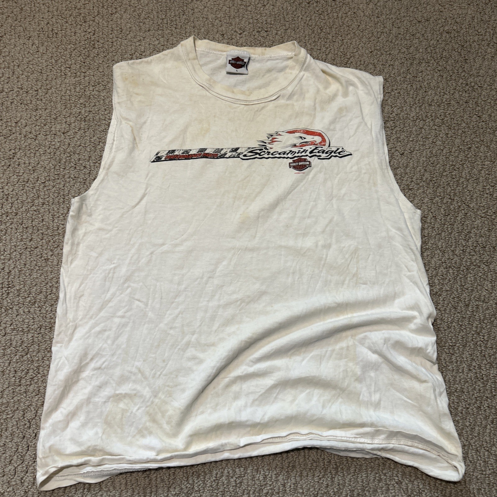 White Vintage Harley-Davidson Tank Top From Pat Rogers Speedway Motorcycle