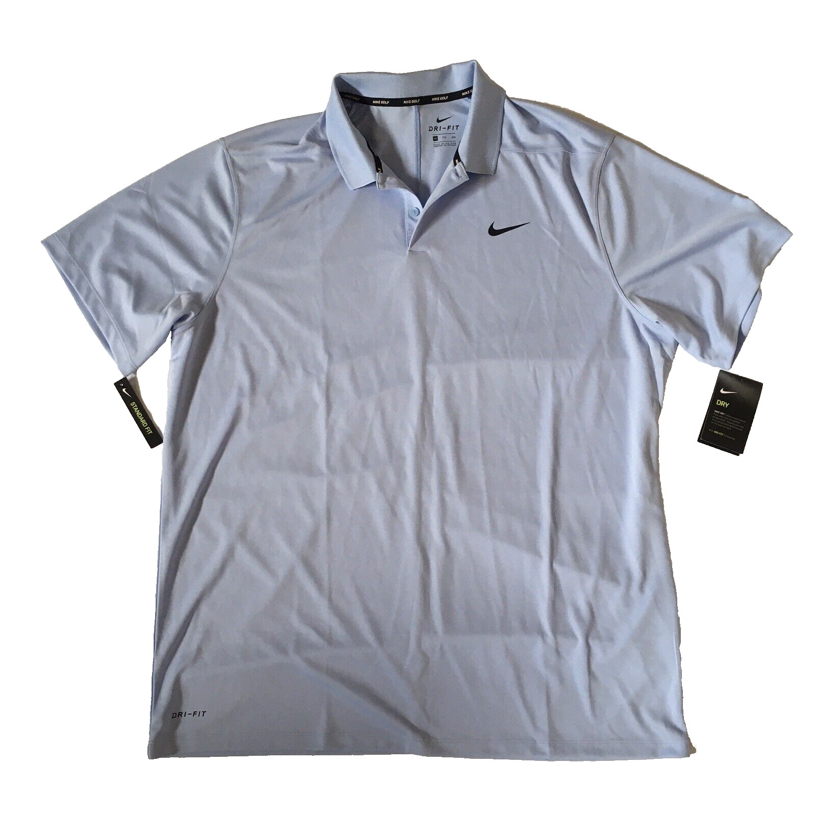 NIKE GOLF Men NWT SZ 2XL Dri-FIT Light Blue Short Sleeve Collar Logo Polo Shirt
