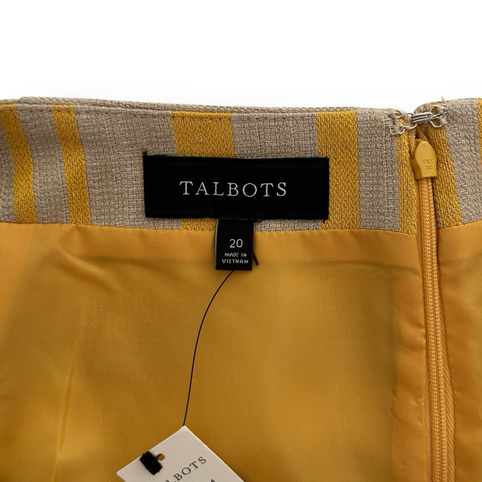Talbots Women’s 20 Yellow & Beige Multi Stripe Textured Linen Pencil Skirt NWT