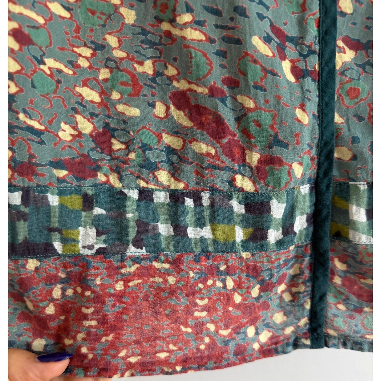 Hand Block Print Abstract Splatter Patchwork Sleeveless Cotton Top Artisanal M