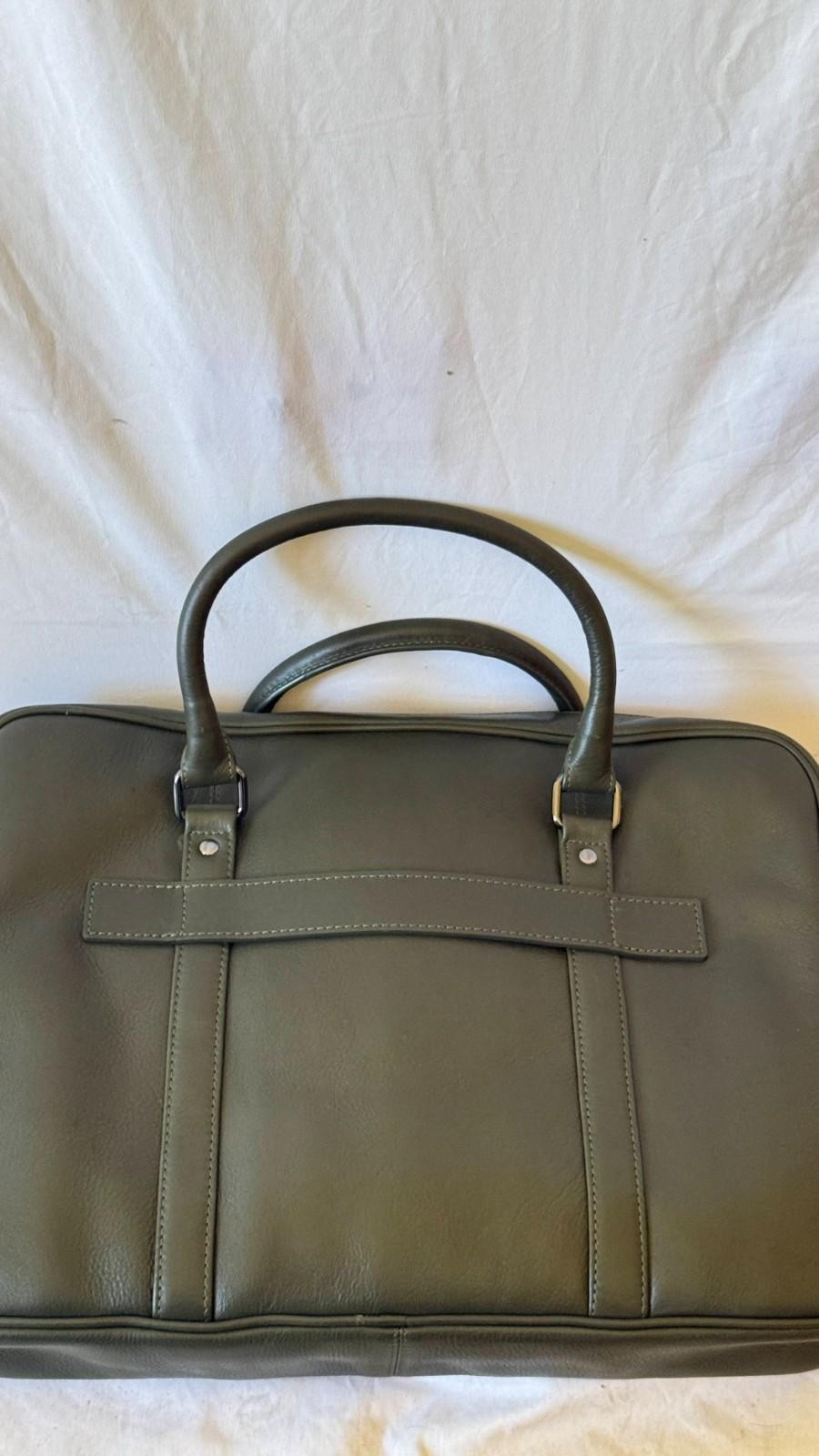 New Champs Onyx Leather Slim Laptop Briefcase Green Bag