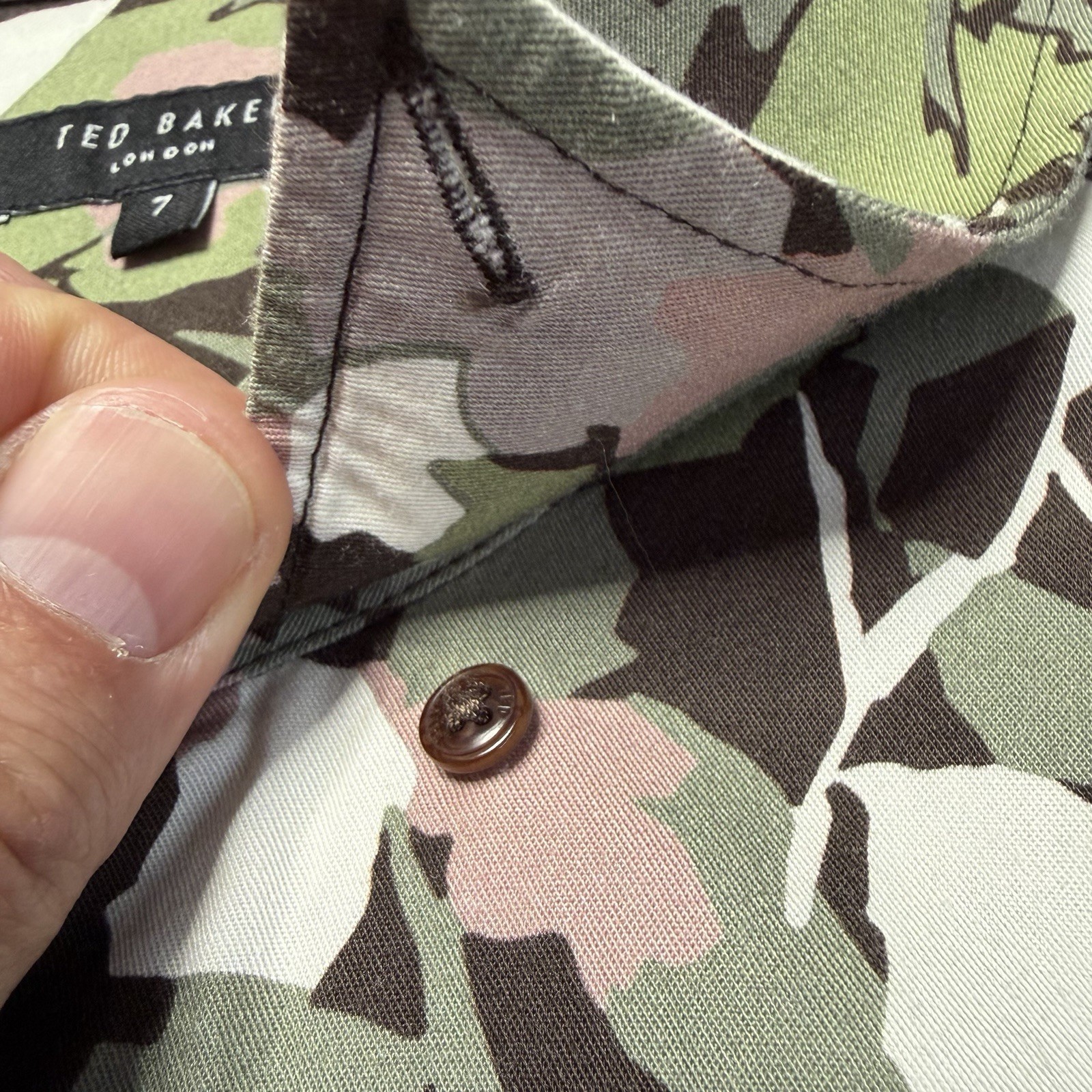 Ted Baker Men Button Up Shirt Size 7 3XL Cotton Floral Green Brown Pink Shirt