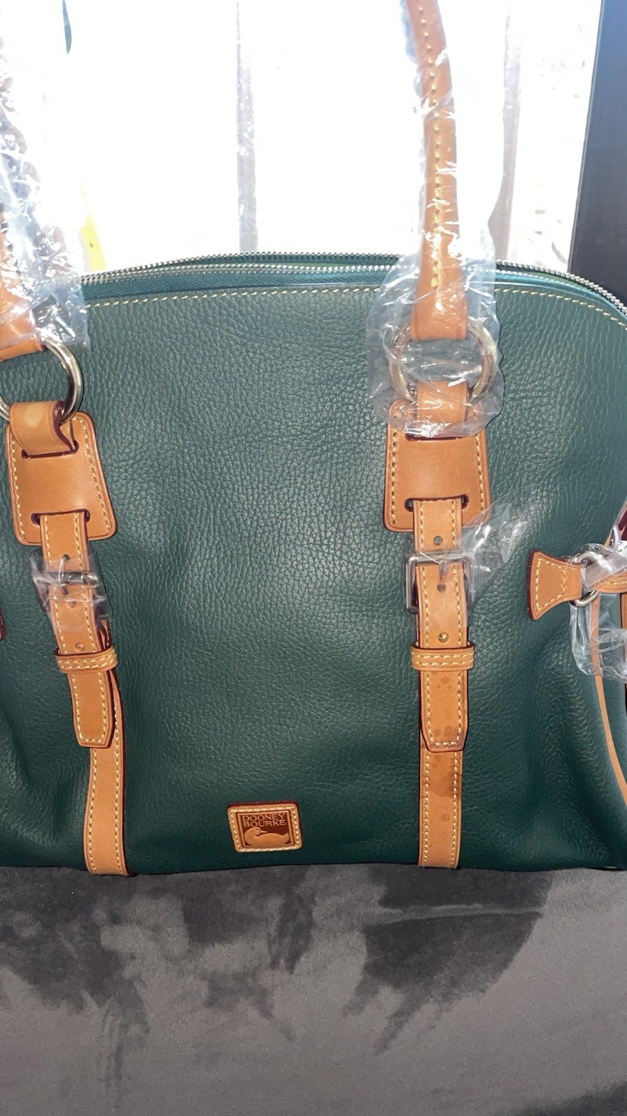 DOONEY & BOURKE Florentine Domed Buckle Satchel Green Tassel Bottom Studs