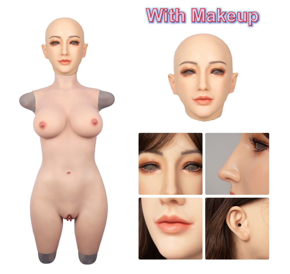 SHM Full Silicone Bodysuit Breast Form Head Mask Full Face Disguise Crossdresser
