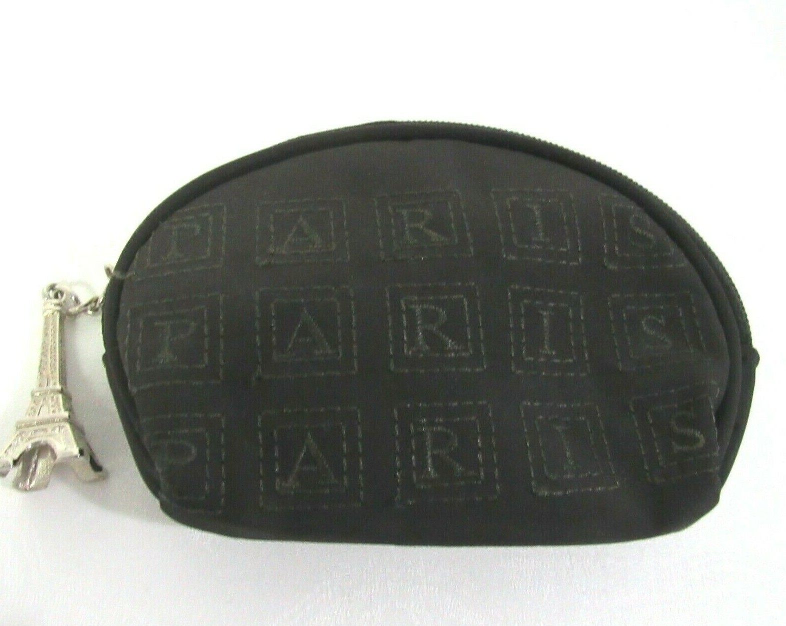 2 Cosmetic Bags w Eiffel Tower Zipper Pull Charms 10″ and 5.5″ Black From Paris