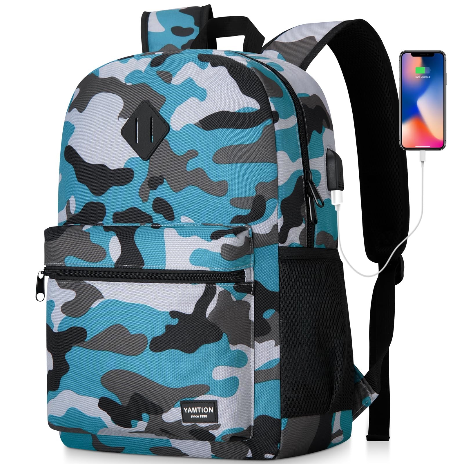 School Backpack 17.3 Inch Bookbag Men Teen Boy USB Charging Port College