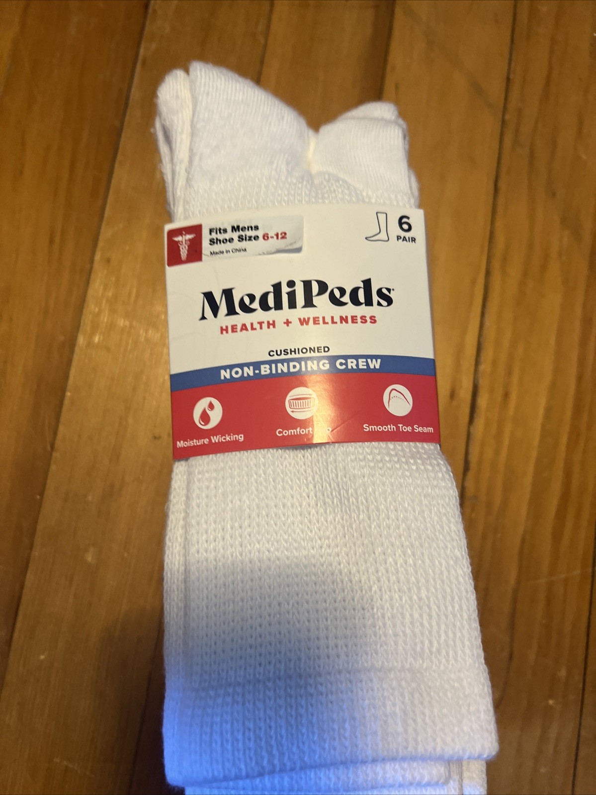 Medi Peds Non-binding Crew SOCKS Large Men 6-12 NIP (6) PAIRS WHITE