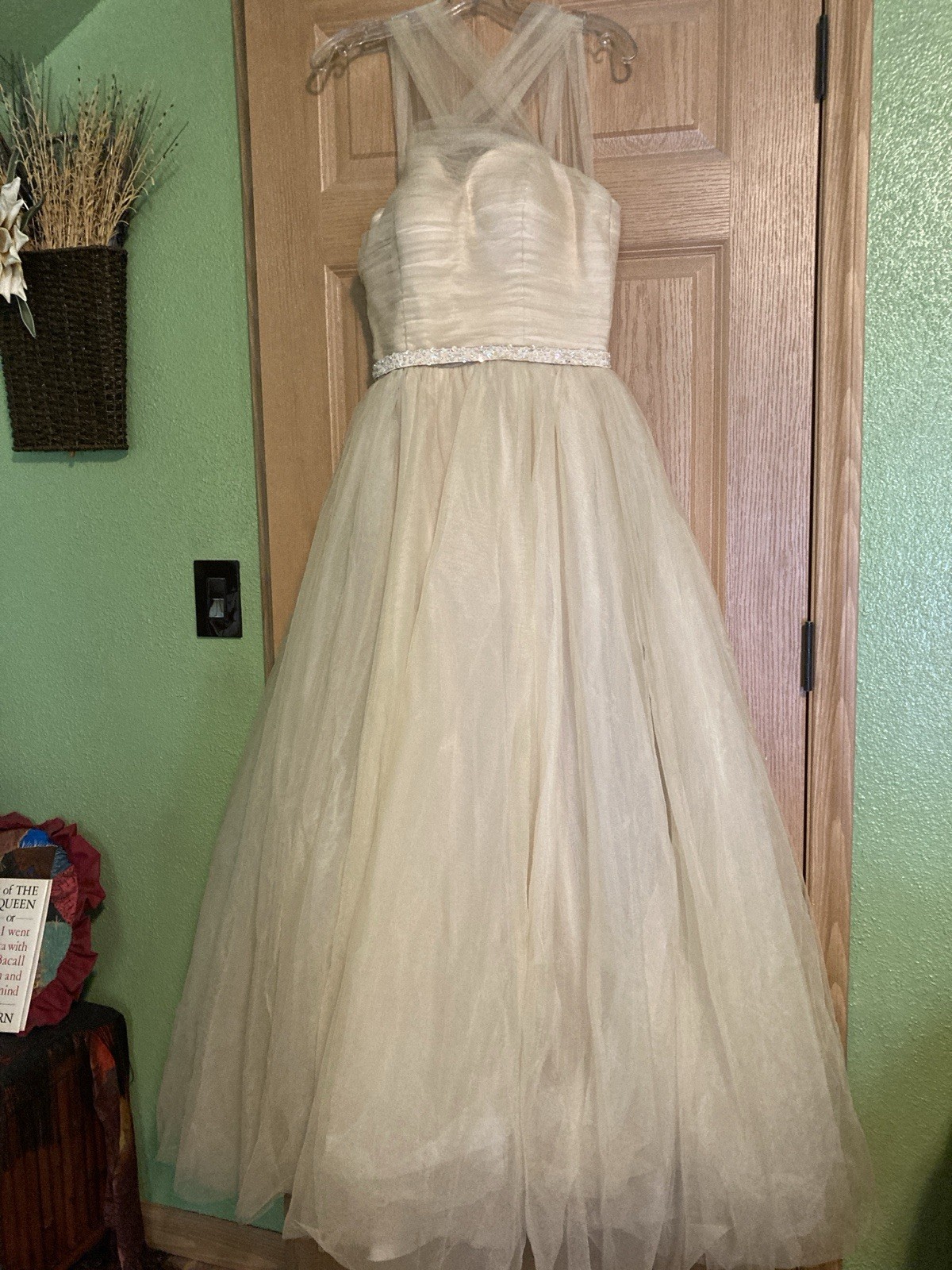 Unbranded Small Light Champagne Gold Sleeveless Net Tulle Maxi Gown