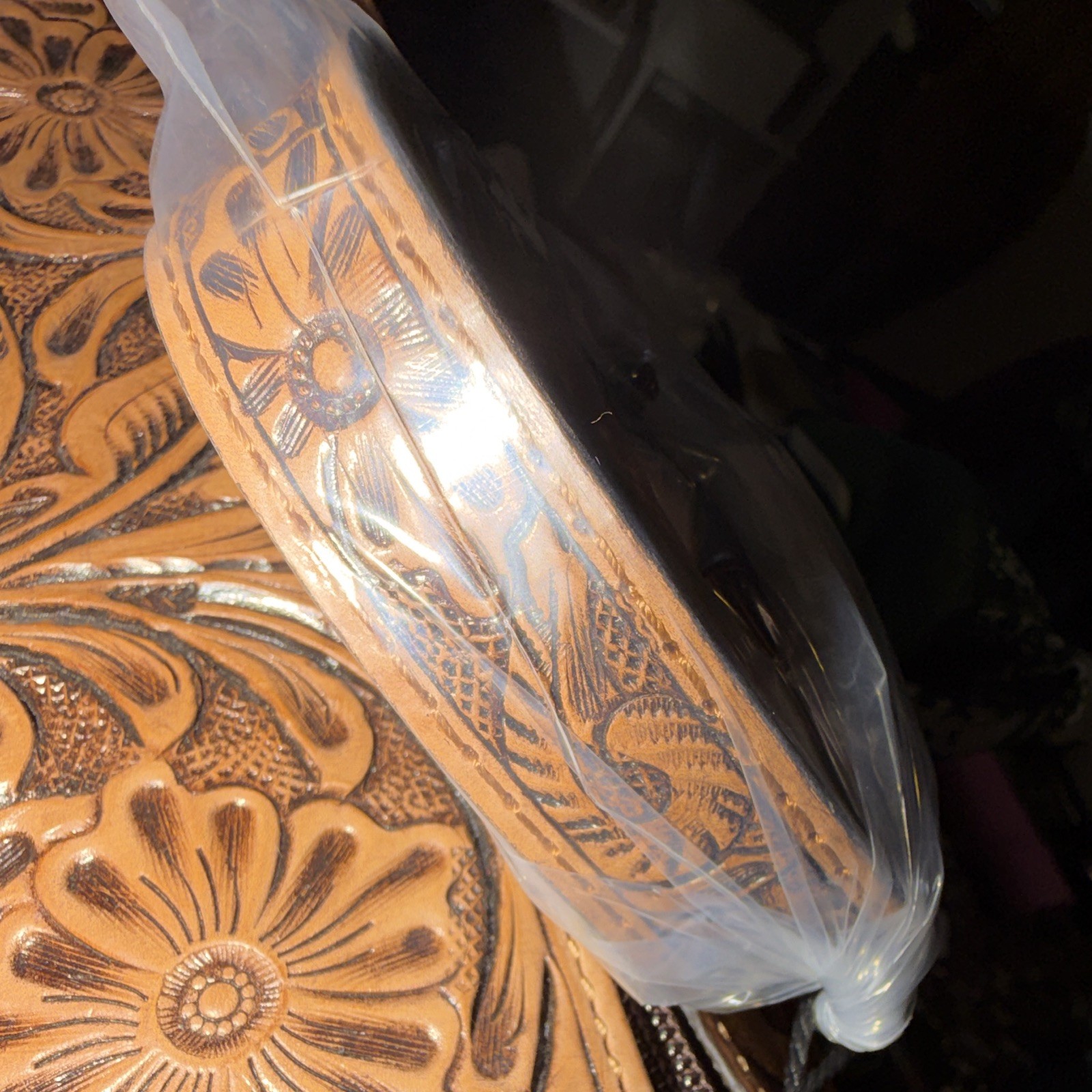 Handmade Tooled Floral Western Satchel Top Handle Zip Bag Brown Alien Charm