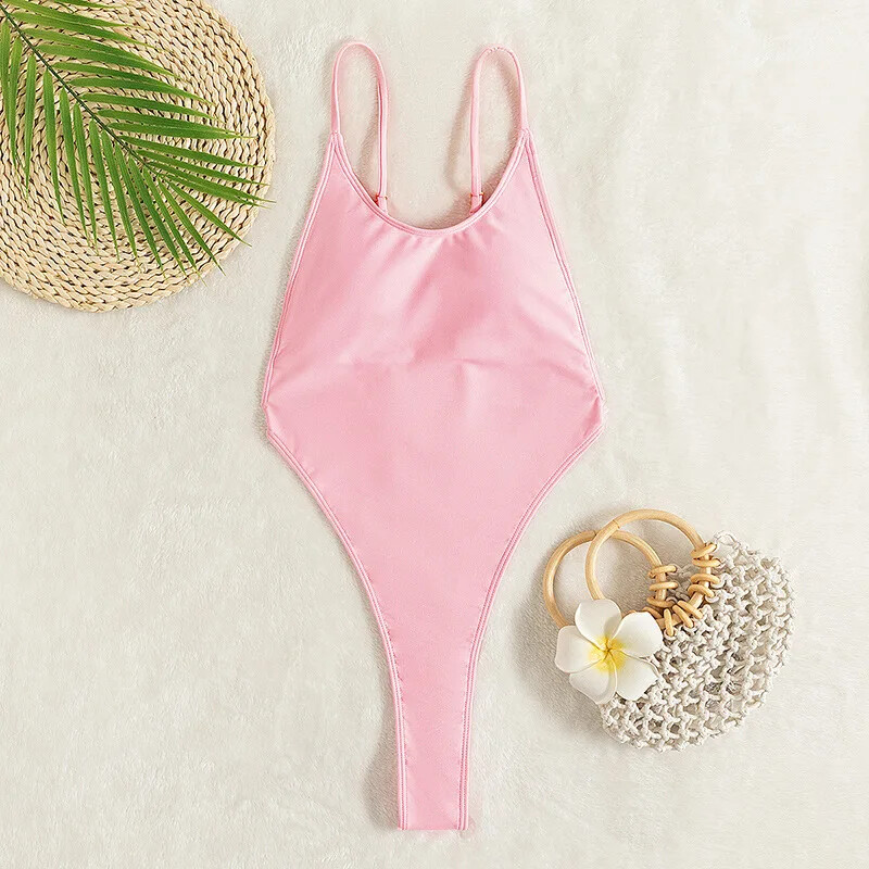 Womens Sexy Thong One Piece Swimsuit High Cut Out Monokini String Bathing Suits