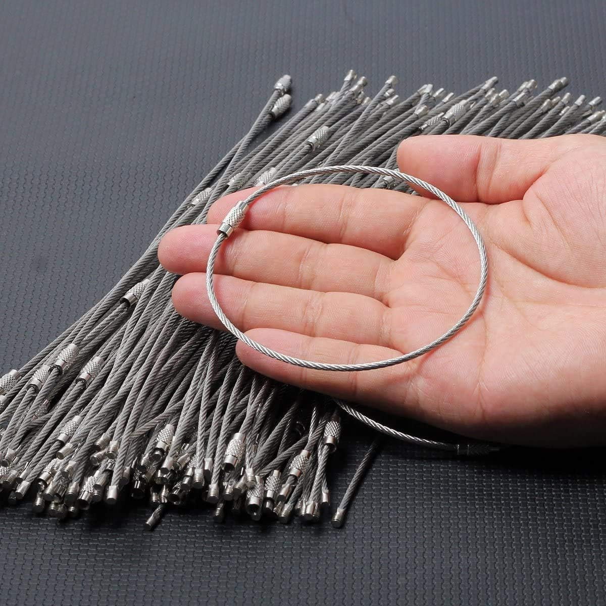 BYT-WKC-054 10 Inch Stainless Steel Wire Keychains 2Mm Cable Key Rings Heavy Dut