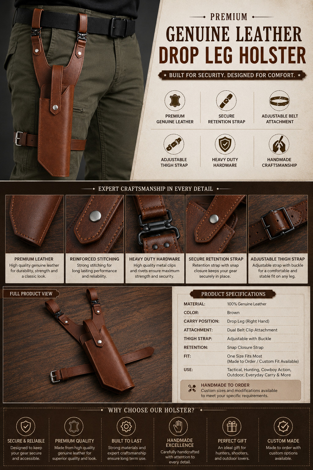 Genuine Leather Sci-Fi Drop Leg Holster Belt Mounted Thigh Holster Handmade