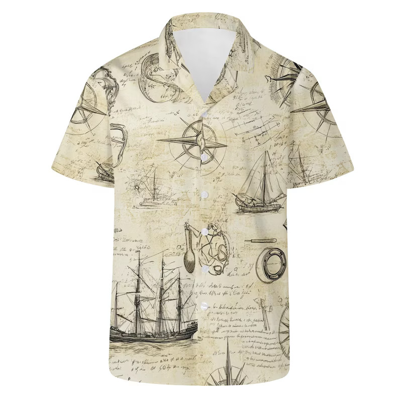 Vintage Map Sailboat Nautical Hawaiian Shirt