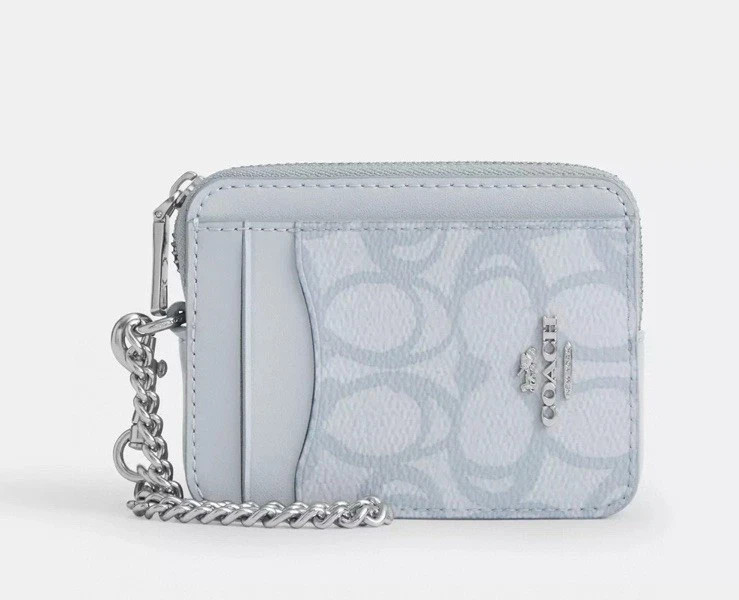 2026 Coach Zip Card Case In Sketch Signature Canvas In Ice Blue CBL78 NWT
